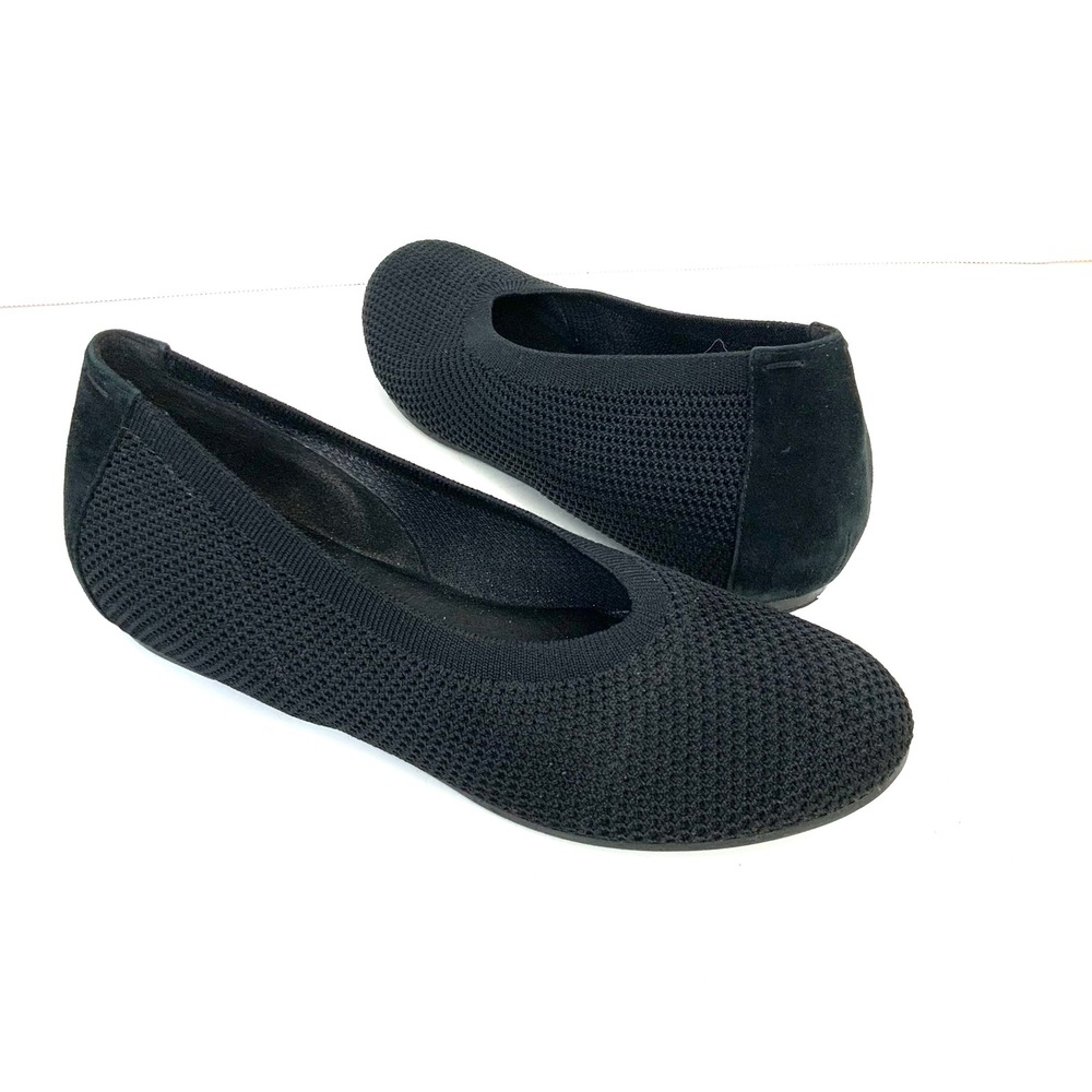Eileen Fisher Sz 8 Naomi Black Stretch Knit Flats Comfort Career Minimalist